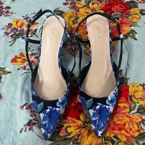 Nine West Blue Floral Pointed Toe Slingback Heels